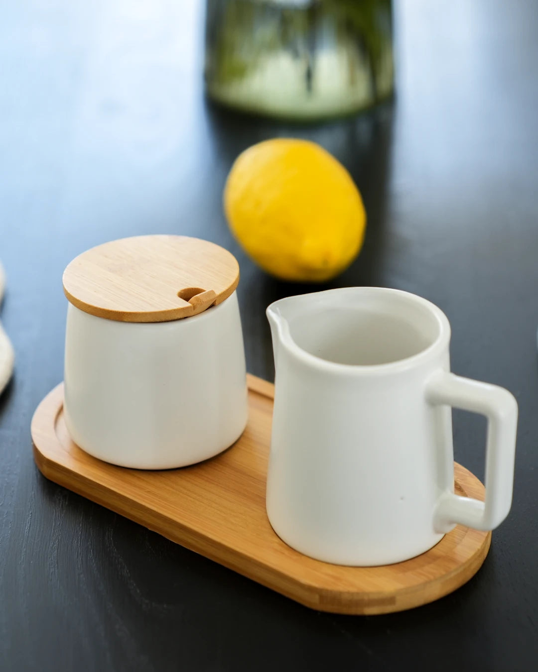 Milch und Zucker Set mit Deckel, Löffel & Milchkännchen